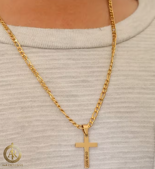 Colier cu cruce gravată, pentru bărbați